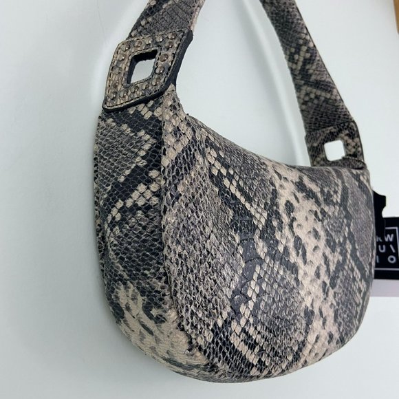 🌺SOLD🌺NWT TMRW Studio x Anthro | Snakeskin Mini Shoulder Hobo Bag Baguette - Picture 5 of 8